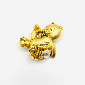 Danecraft Vintage Honey Bear Pin Brooch Jar Pot Brushed Gold Signed NOS 1980s